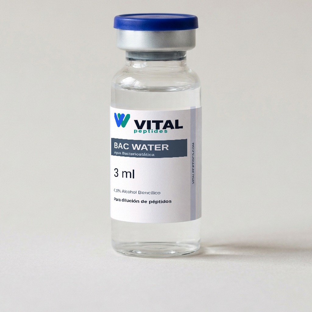Vial de vidrio de 3 ml con tapón de goma, sello de aluminio y etiqueta de marca VitalPeptides